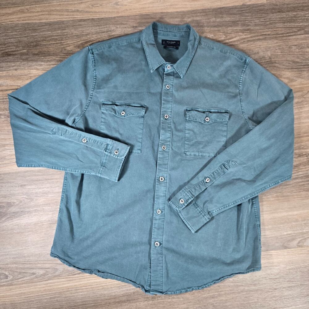 Lucky Brand Shirt Mens XL Green Chambray Cotton Viscose Cowboy Button Up Classic